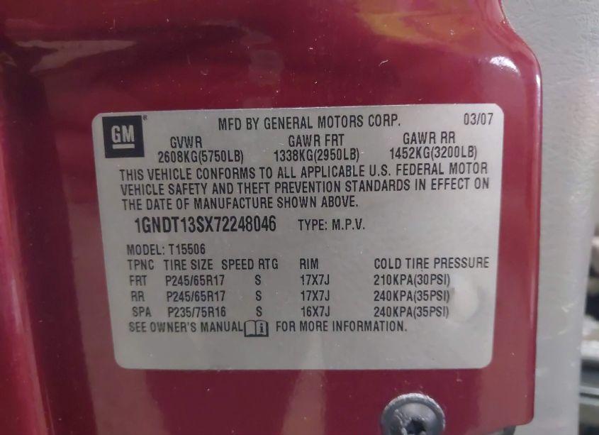 Photo 9 of 2007 Chevrolet Trailblazer LS (VIN 1GNDT13SX72248046)