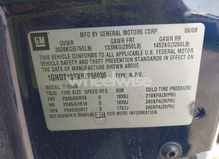 Photo 9 of 2008 Chevrolet Trailblazer LT (VIN 1GNDT13SX82238036)