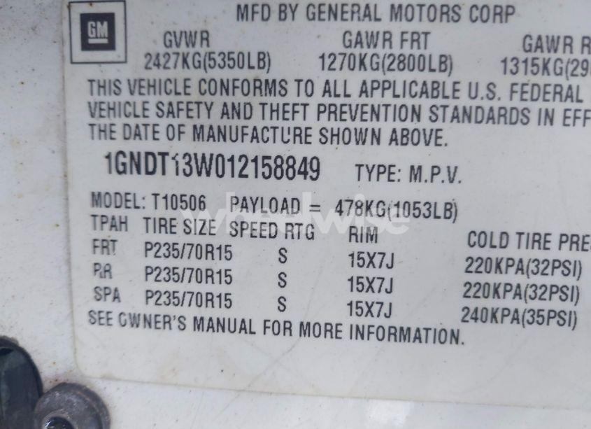 Photo 9 of 2001 Chevrolet Blazer LT (VIN 1GNDT13W012158849)