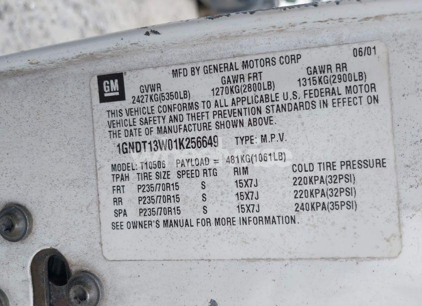 Photo 9 of 2001 Chevrolet Blazer LT (VIN 1GNDT13W01K256649)