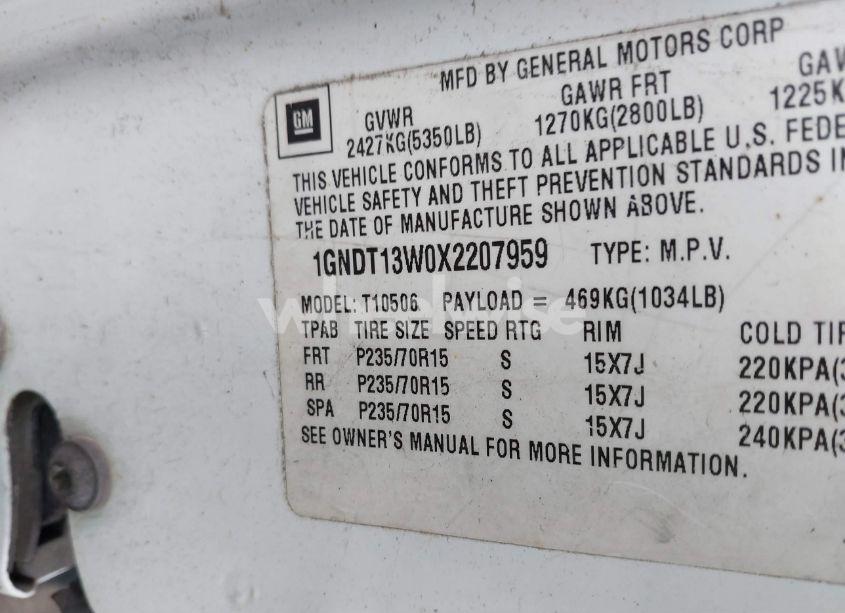 Photo 9 of 1999 Chevrolet Blazer LT (VIN 1GNDT13W0X2207959)