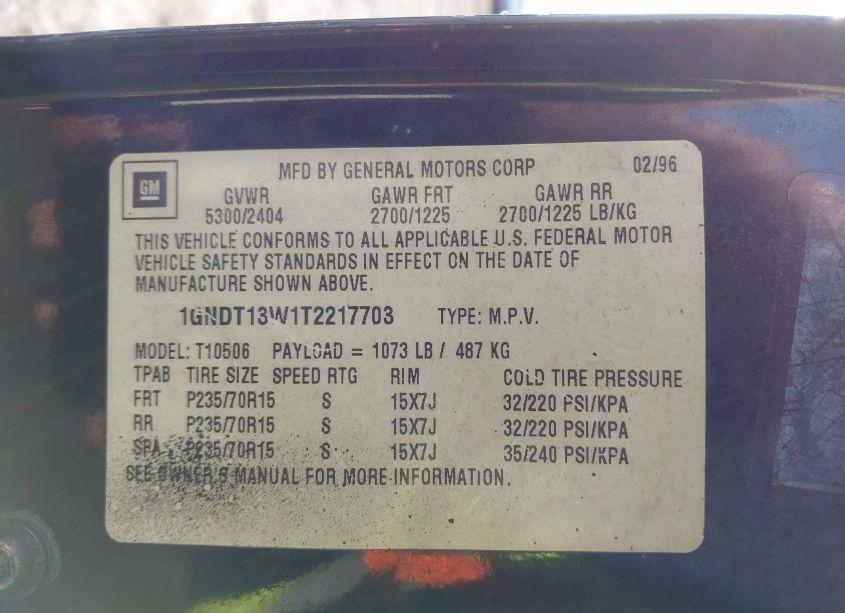 Photo 9 of 1996 Chevrolet Blazer (VIN 1GNDT13W1T2217703)