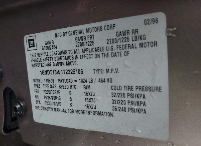 Photo 9 of 1996 Chevrolet Blazer (VIN 1GNDT13W1T2225106)