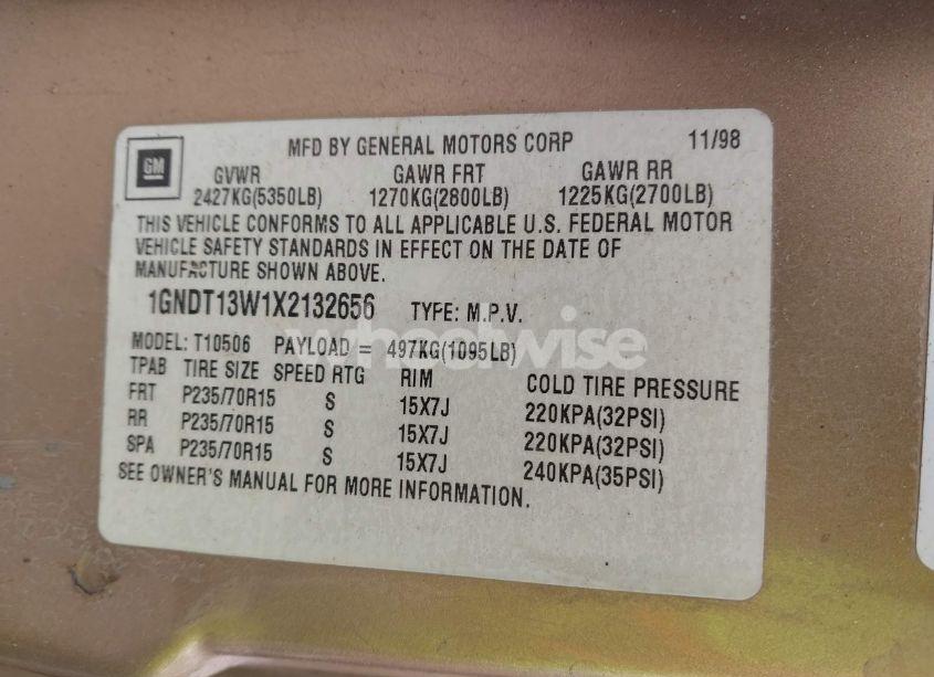 Photo 9 of 1999 Chevrolet Blazer LS (VIN 1GNDT13W1X2132656)