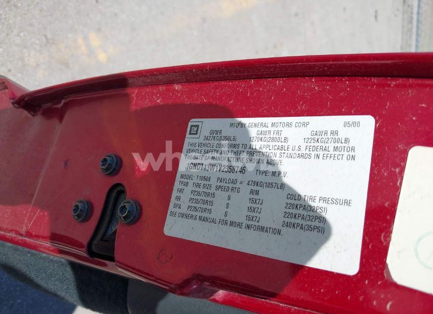 Photo 9 of 2000 Chevrolet Blazer LT (VIN 1GNDT13W1Y2358746)