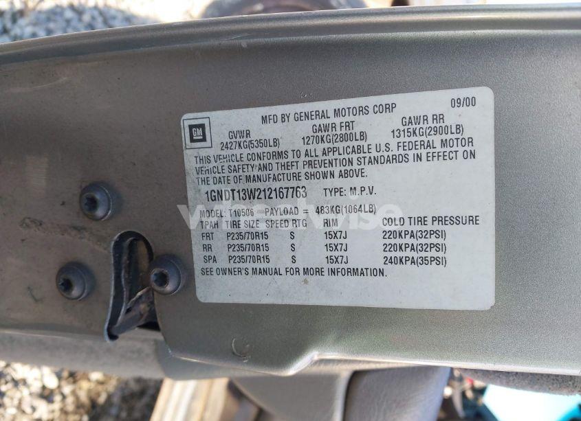 Photo 9 of 2001 Chevrolet Blazer LT (VIN 1GNDT13W212167763)