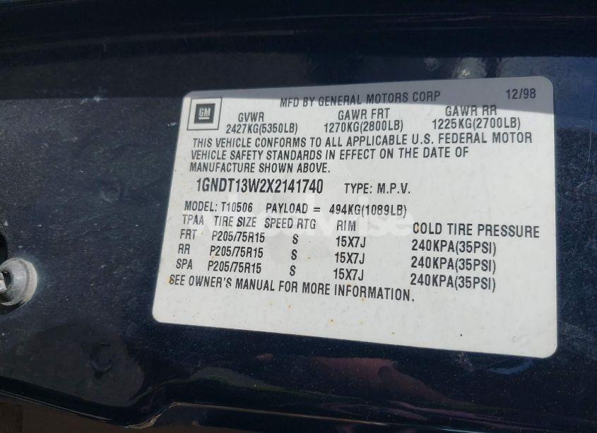 Photo 9 of 1999 Chevrolet Blazer LT (VIN 1GNDT13W2X2141740)