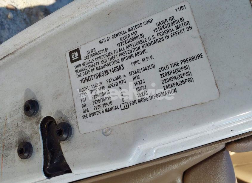 Photo 9 of 2002 Chevrolet Blazer LS (VIN 1GNDT13W32K146843)