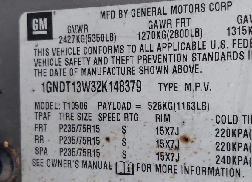 Photo 9 of 2002 Chevrolet Blazer LS (VIN 1GNDT13W32K148379)