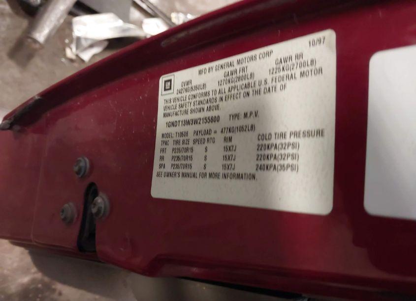 Photo 9 of 1998 Chevrolet Blazer LS (VIN 1GNDT13W3W2155600)