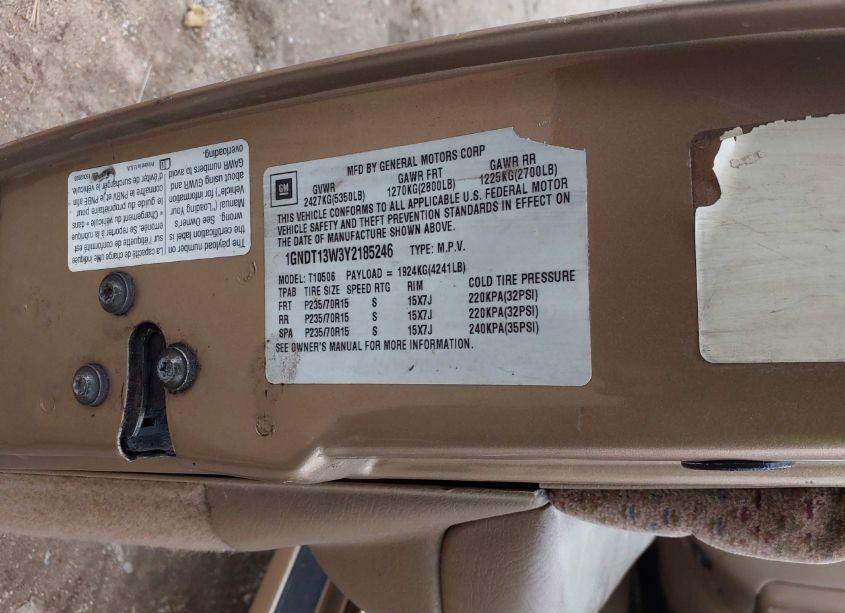 Photo 9 of 2000 Chevrolet Blazer LT (VIN 1GNDT13W3Y2185246)