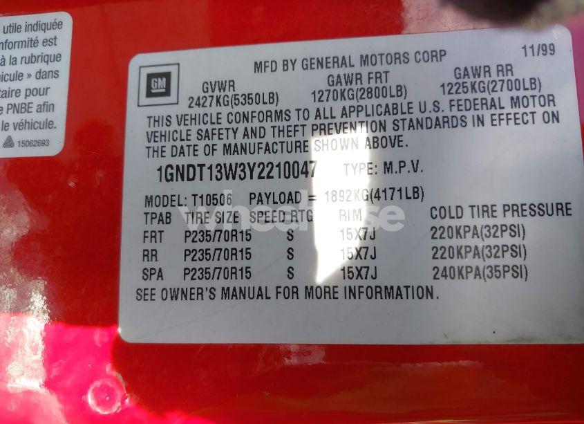 Photo 9 of 2000 Chevrolet Blazer LS (VIN 1GNDT13W3Y2210047)