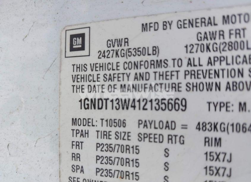 Photo 9 of 2001 Chevrolet Blazer LT (VIN 1GNDT13W412135669)