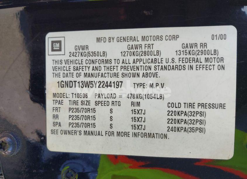 Photo 9 of 2000 Chevrolet Blazer LT (VIN 1GNDT13W5Y2244197)