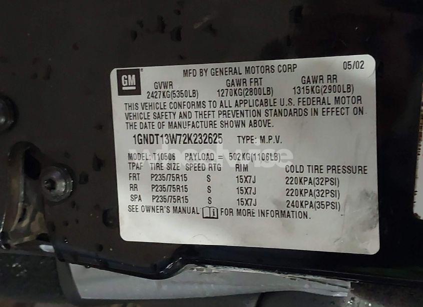 Photo 9 of 2002 Chevrolet Blazer LS (VIN 1GNDT13W72K232625)