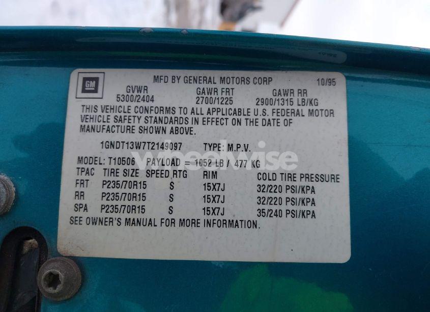 Photo 9 of 1996 Chevrolet Blazer (VIN 1GNDT13W7T2149097)