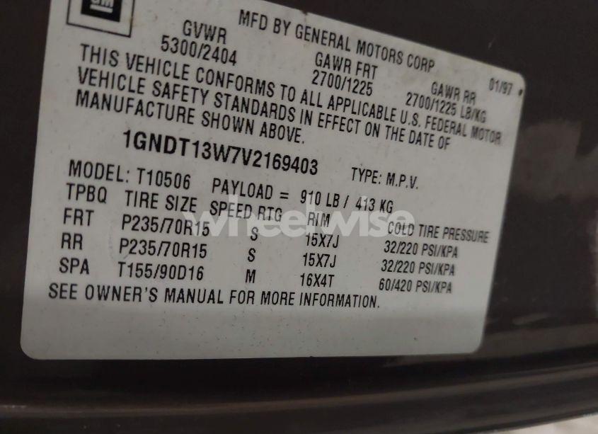 Photo 9 of 1997 Chevrolet Blazer LT (VIN 1GNDT13W7V2169403)