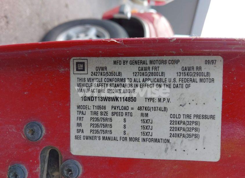 Photo 9 of 1998 Chevrolet Blazer LS (VIN 1GNDT13W8WK114850)