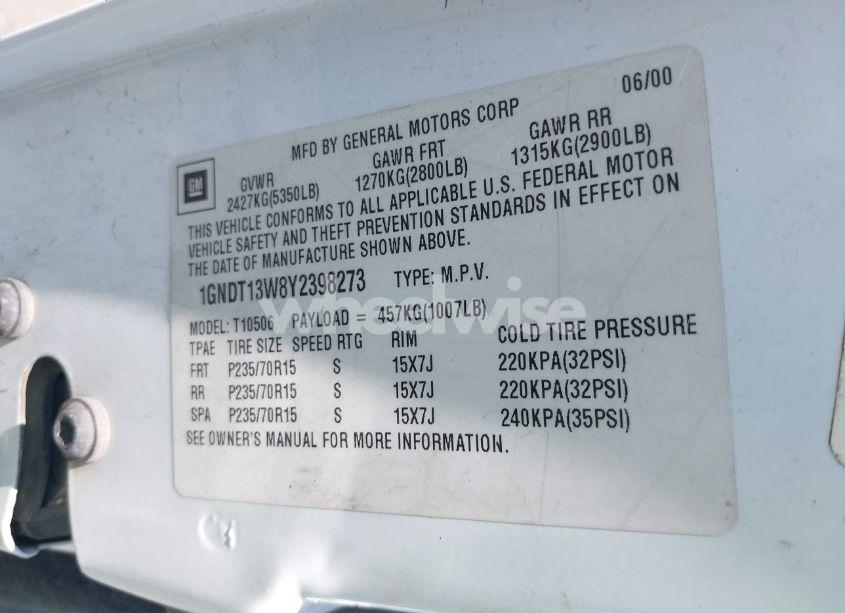 Photo 9 of 2000 Chevrolet Blazer LT (VIN 1GNDT13W8Y2398273)