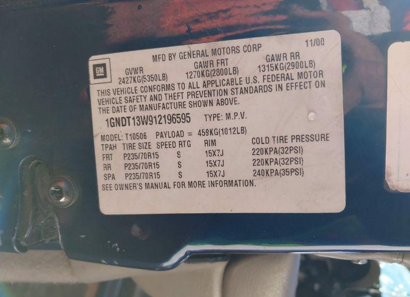 Photo 9 of 2001 Chevrolet Blazer LT (VIN 1GNDT13W912196595)