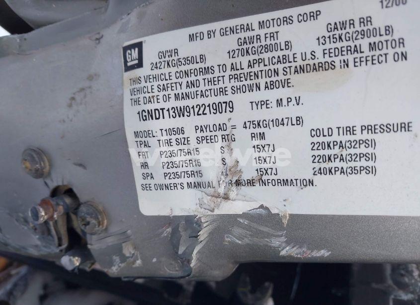 Photo 9 of 2001 Chevrolet Blazer LT (VIN 1GNDT13W912219079)