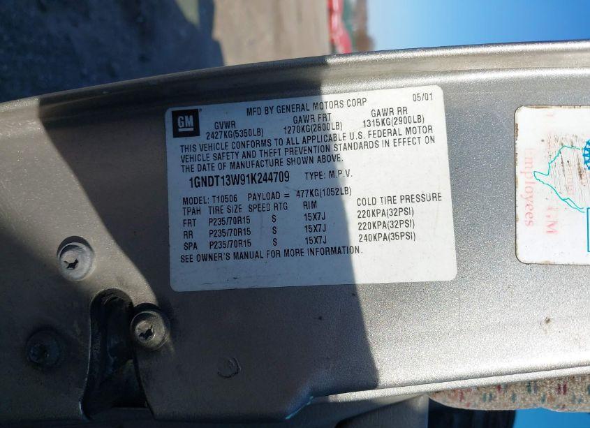 Photo 9 of 2001 Chevrolet Blazer LT (VIN 1GNDT13W91K244709)