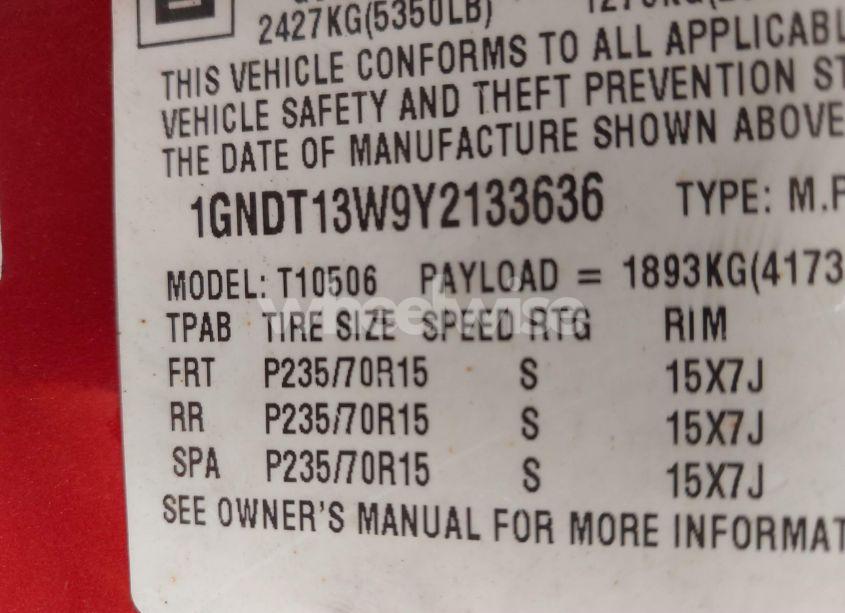 Photo 9 of 2000 Chevrolet Blazer LS (VIN 1GNDT13W9Y2133636)