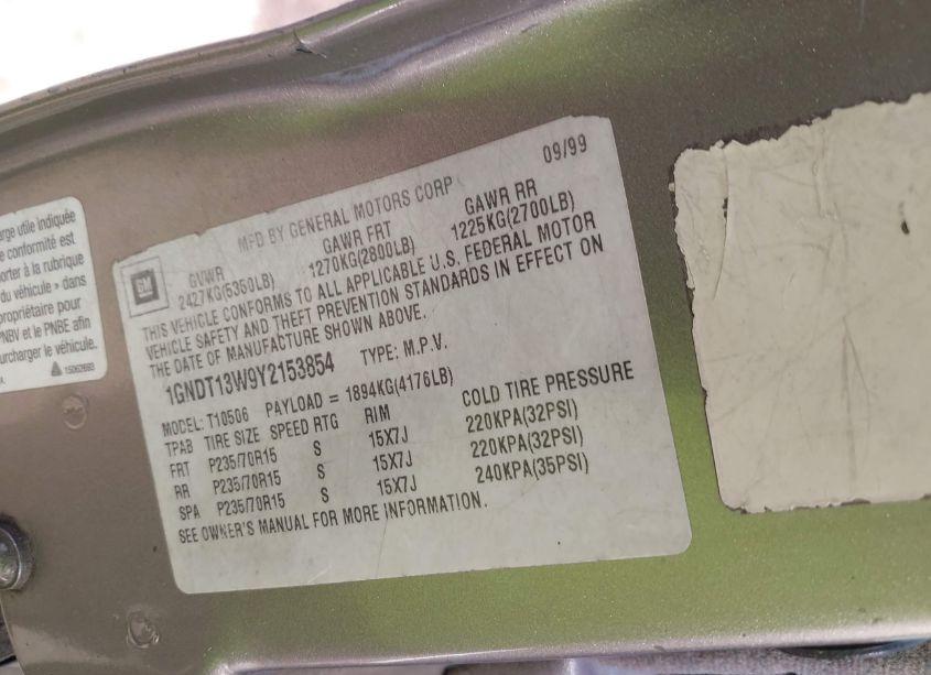 Photo 9 of 2000 Chevrolet Blazer LS (VIN 1GNDT13W9Y2153854)