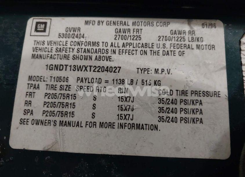 Photo 9 of 1996 Chevrolet Blazer (VIN 1GNDT13WXT2204027)