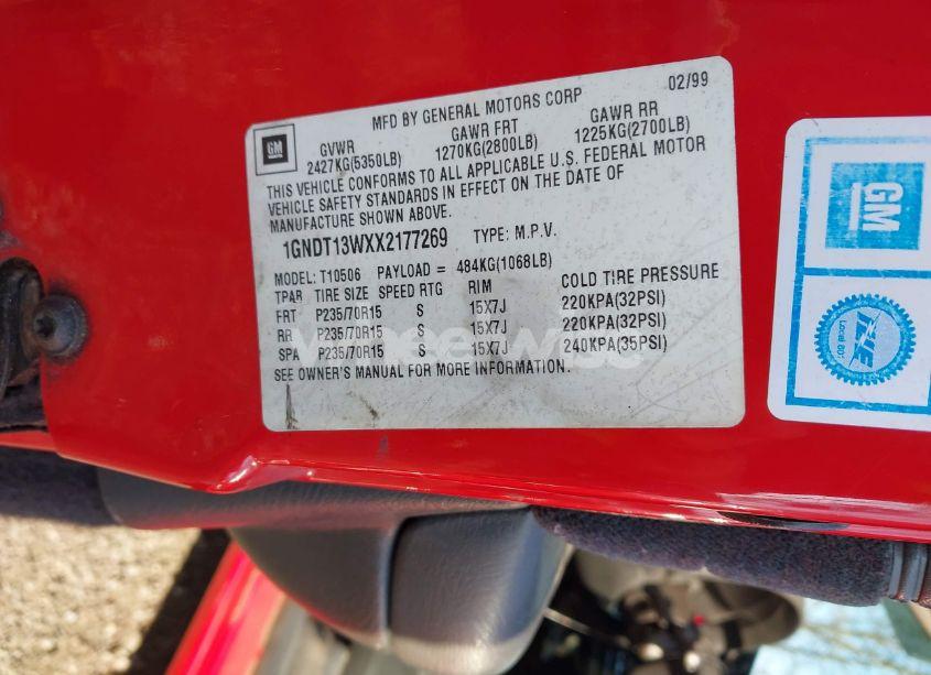 Photo 9 of 1999 Chevrolet Blazer LS (VIN 1GNDT13WXX2177269)