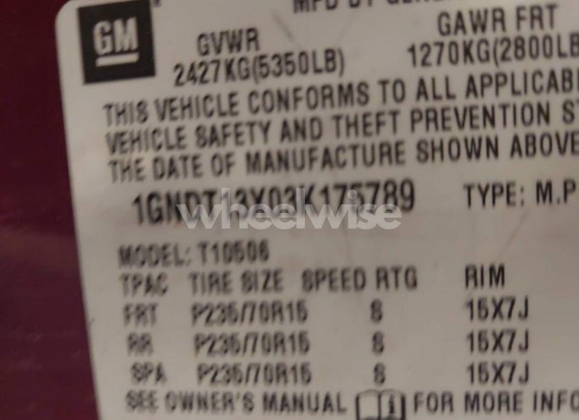 Photo 9 of 2003 Chevrolet Blazer LS (VIN 1GNDT13X03K175789)