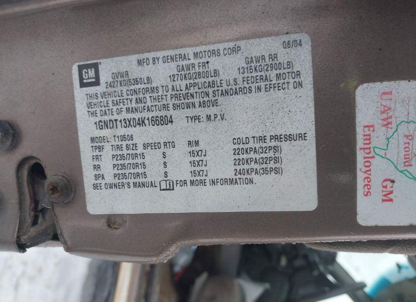 Photo 9 of 2004 Chevrolet Blazer LS (VIN 1GNDT13X04K166804)