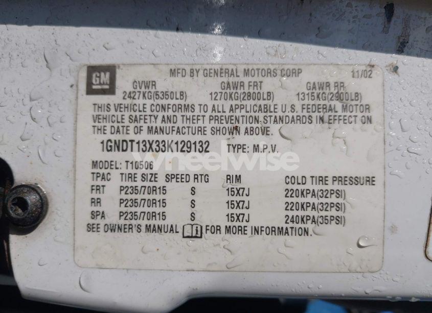 Photo 9 of 2003 Chevrolet Blazer LS (VIN 1GNDT13X33K129132)