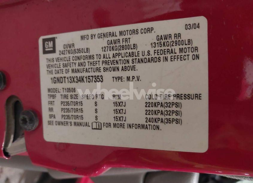 Photo 9 of 2004 Chevrolet Blazer LS (VIN 1GNDT13X34K157353)