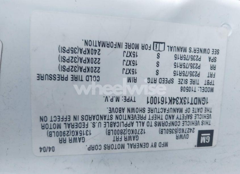 Photo 9 of 2004 Chevrolet Blazer LS (VIN 1GNDT13X34K161001)