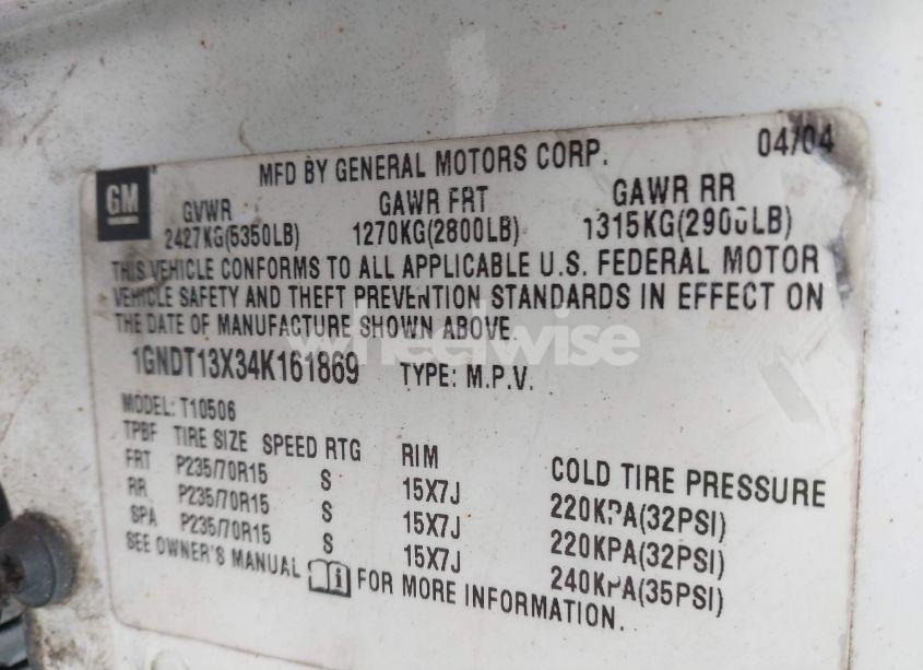 Photo 9 of 2004 Chevrolet Blazer LS (VIN 1GNDT13X34K161869)