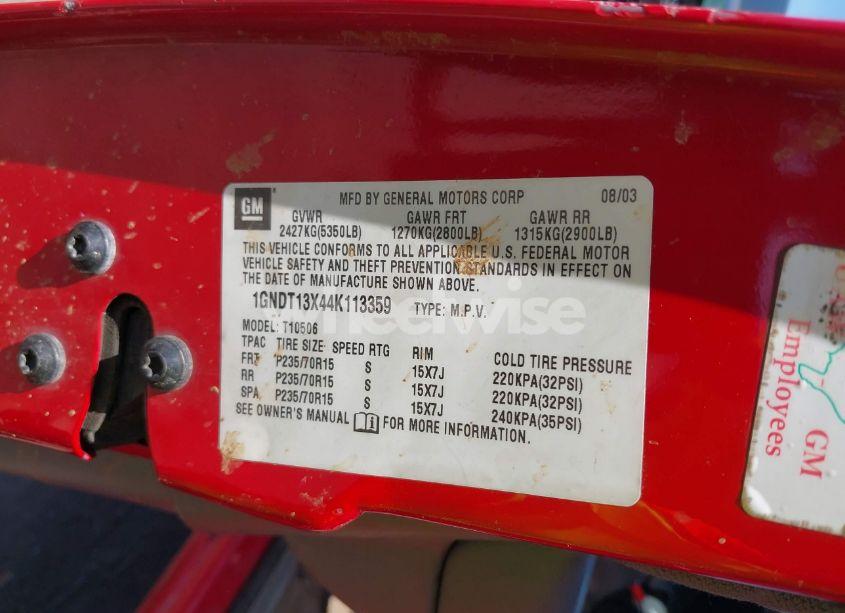 Photo 9 of 2004 Chevrolet Blazer LS (VIN 1GNDT13X44K113359)