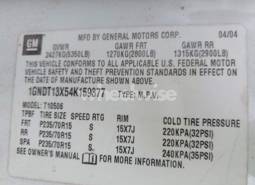 Photo 9 of 2004 Chevrolet Blazer LS (VIN 1GNDT13X54K159377)