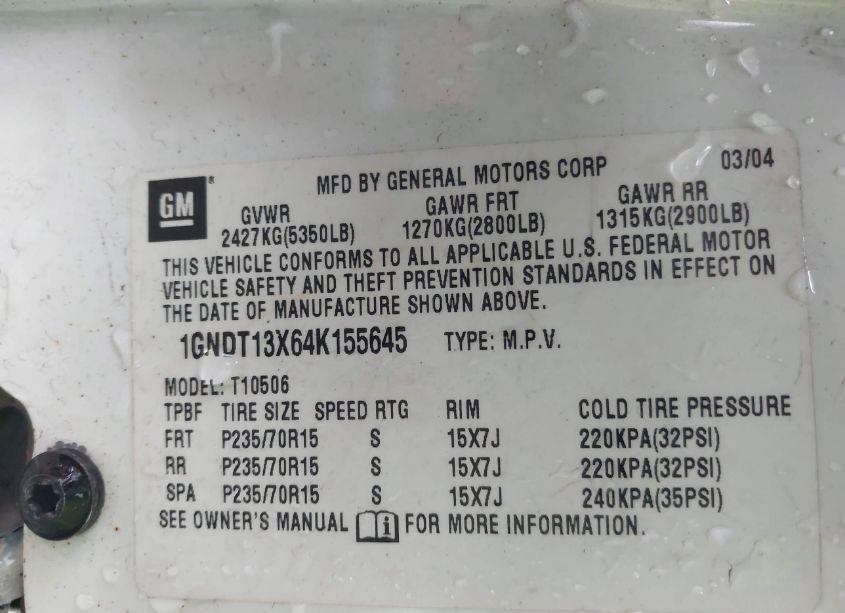 Photo 9 of 2004 Chevrolet Blazer LS (VIN 1GNDT13X64K155645)