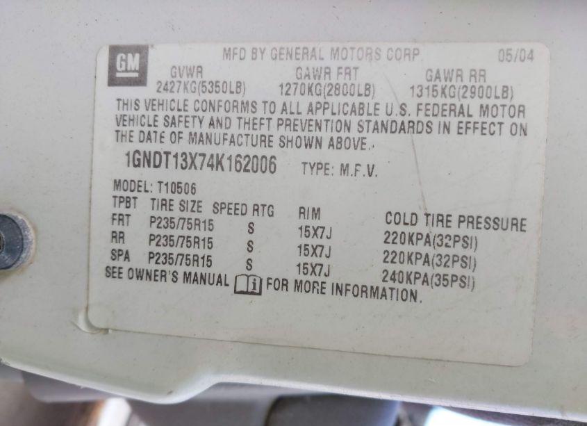 Photo 9 of 2004 Chevrolet Blazer LS (VIN 1GNDT13X74K162006)