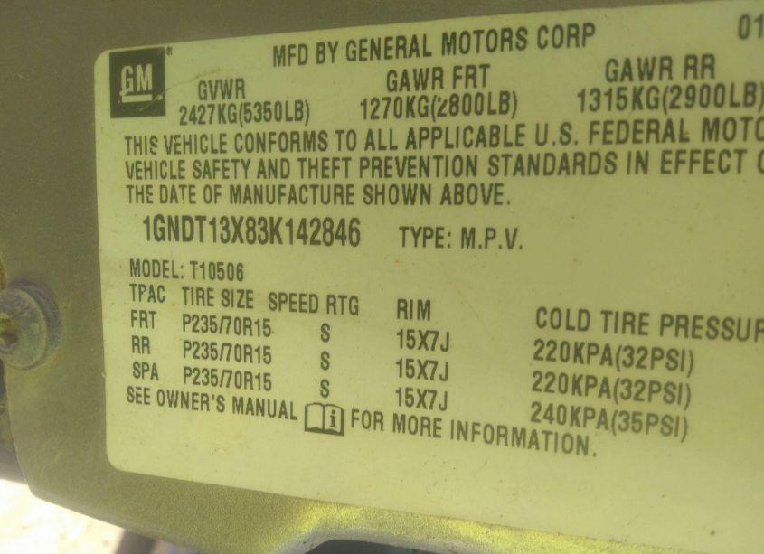 Photo 9 of 2003 Chevrolet Blazer LS (VIN 1GNDT13X83K142846)