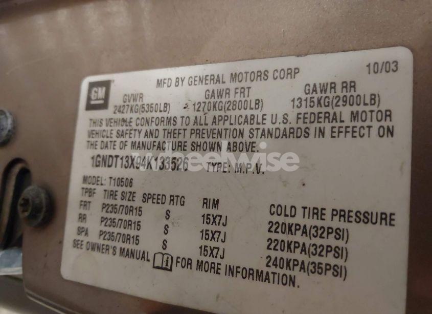 Photo 9 of 2004 Chevrolet Blazer LS (VIN 1GNDT13X94K133526)