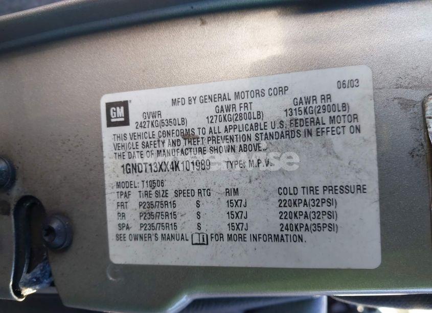 Photo 9 of 2004 Chevrolet Blazer LS (VIN 1GNDT13XX4K101989)