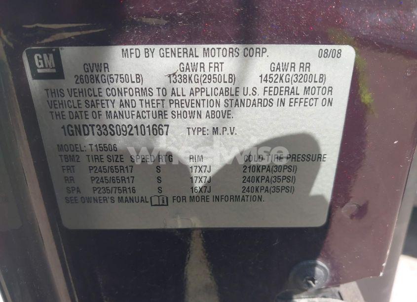 Photo 9 of 2009 Chevrolet Trailblazer LT (VIN 1GNDT33S092101667)