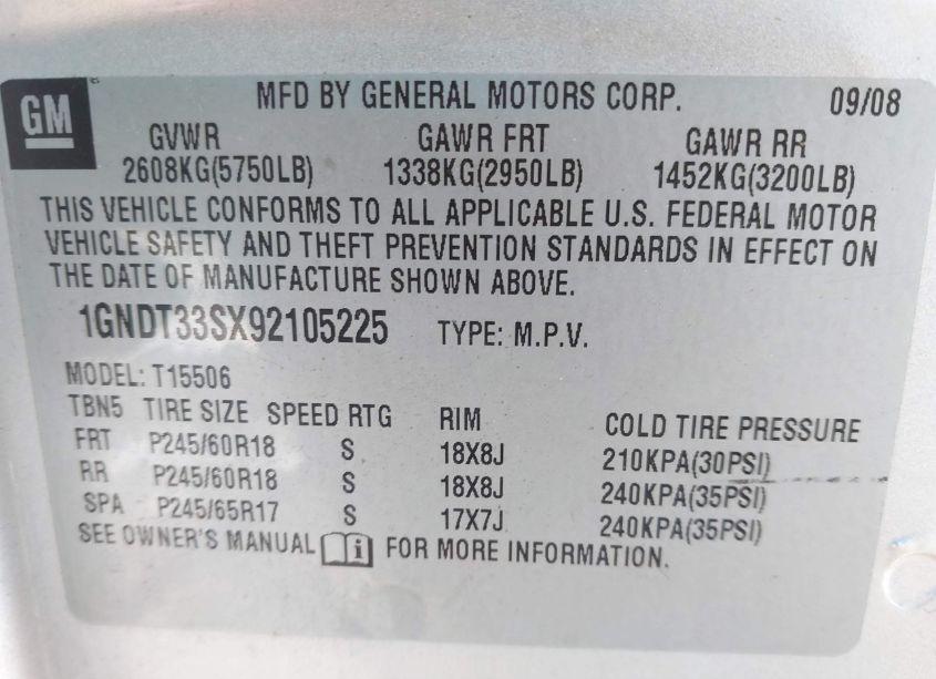 Photo 9 of 2009 Chevrolet Trailblazer LT (VIN 1GNDT33SX92105225)