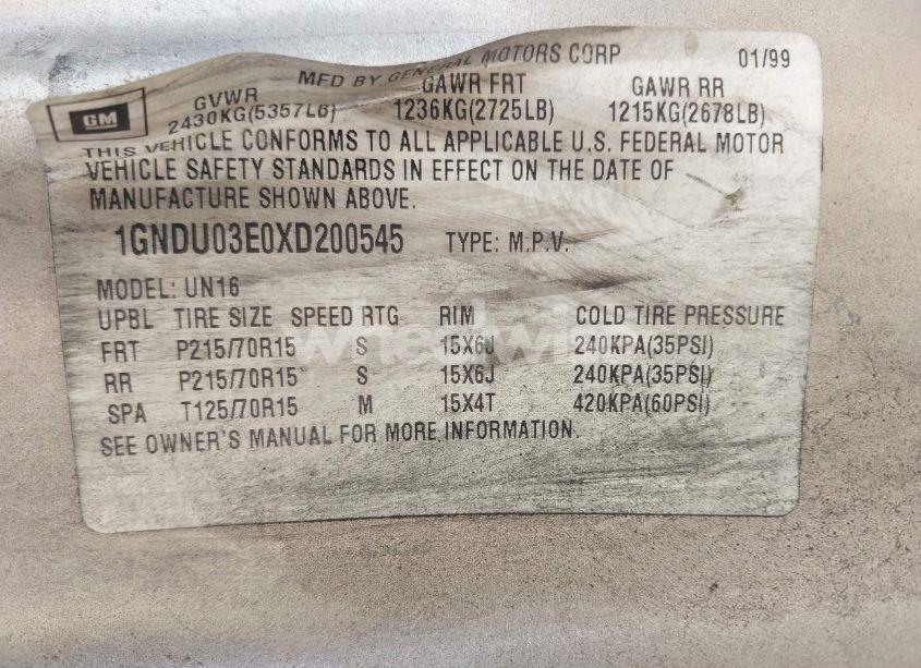 Photo 9 of 1999 Chevrolet Venture (VIN 1GNDU03E0XD200545)