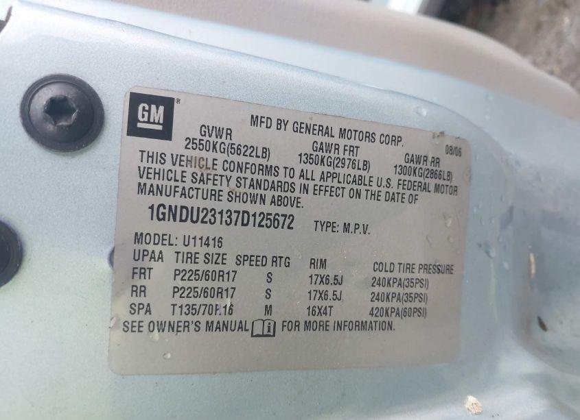 Photo 9 of 2007 Chevrolet Uplander LS (VIN 1GNDU23137D125672)