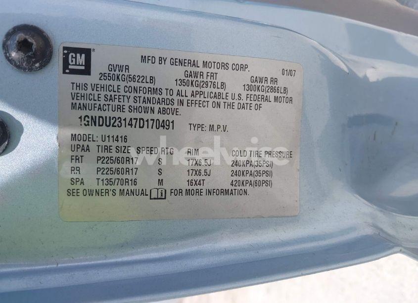 Photo 9 of 2007 Chevrolet Uplander LS (VIN 1GNDU23147D170491)