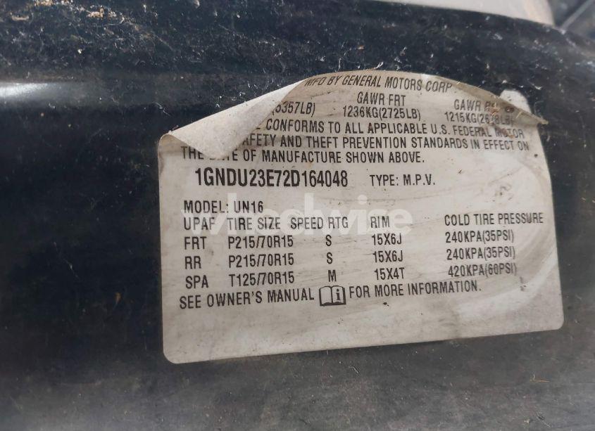 Photo 9 of 2002 Chevrolet Venture VALUE VAN (VIN 1GNDU23E72D164048)