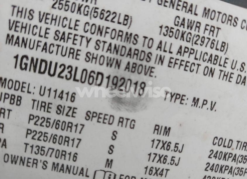 Photo 9 of 2006 Chevrolet Uplander LS (VIN 1GNDU23L06D192018)